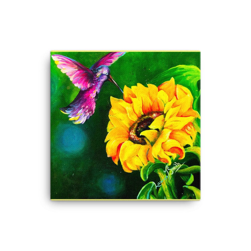 Lauren T Smith Art Studio Gift Shop 16″×16″ All Things Bright and Beautiful, Sunflower Painting, Hummingbird Painting, Nature Painting, Flower Painting,