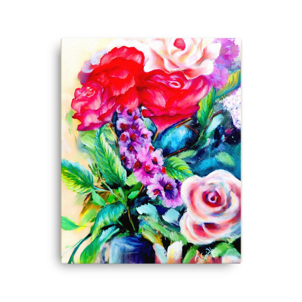 Lauren T Smith Art Studio Gift Shop 16″×20″ Life in Full Bloom, Roses Painting, Flowers Painting, Flowers Home Decor, Still Life Acrylic Painting