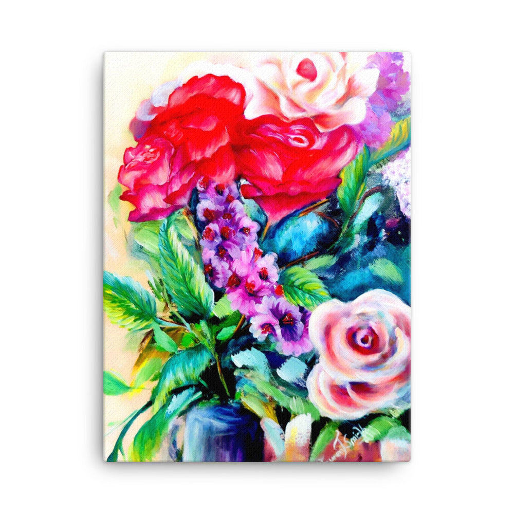 Lauren T Smith Art Studio Gift Shop 18″×24″ Life in Full Bloom, Roses Painting, Flowers Painting, Flowers Home Decor, Still Life Acrylic Painting