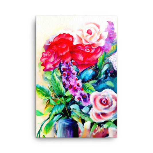 Lauren T Smith Art Studio Gift Shop 24″×36″ Life in Full Bloom, Roses Painting, Flowers Painting, Flowers Home Decor, Still Life Acrylic Painting